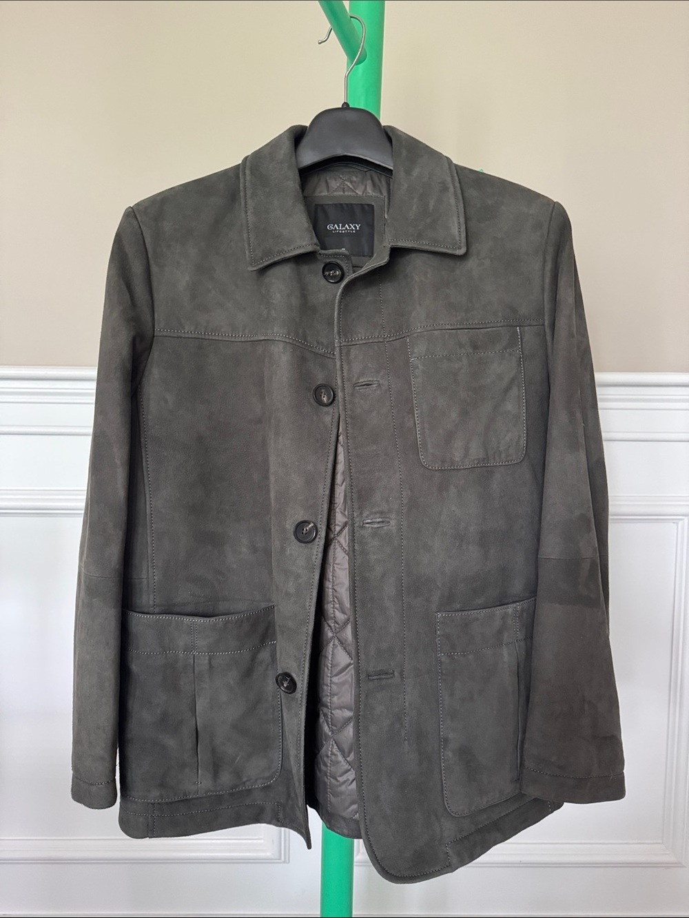 Galaxy By Harvic Men's Charcoal Gray Suede Button-Front Jacket